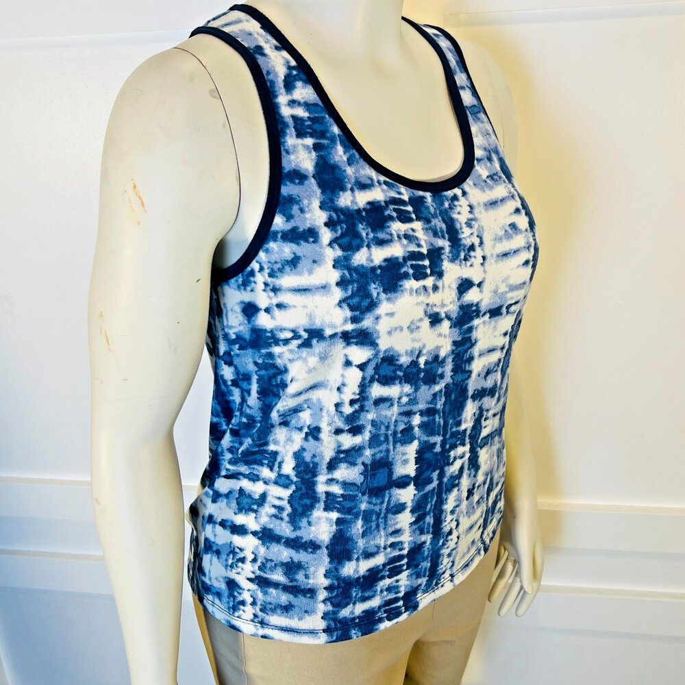 Lucky Brand Tank Top Womens L Blue and White Tie Dye Ringer Trim Neckline - Picture 3 of 11